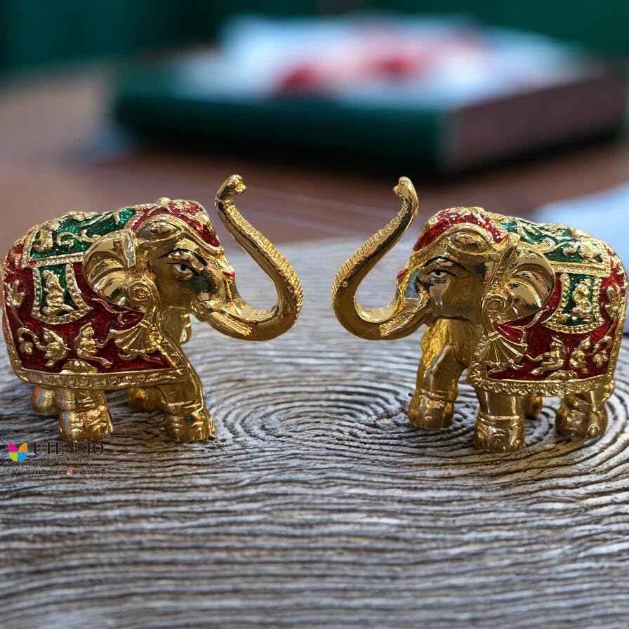 置物 Asian. And. Jewelly Buy UTENSIO Elephant Idol, Gold Plated Elephant Idol,Gajalaxmi